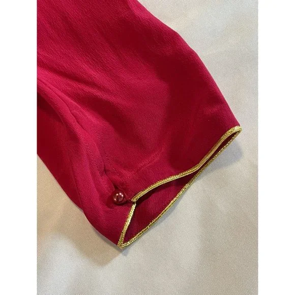 Vintage TAHARI Hot Pink & Gold 100% SILK Women Blouse Top Size 6 - Picture 8 of 11